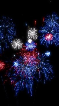 Vertical Red White Blue Fireworks Display Animation Loop Background