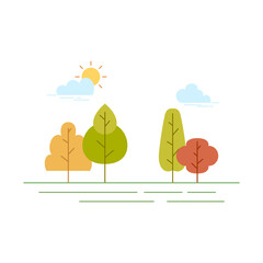 Fototapeta premium Vector illustration in simple minimal nature landscape, flat style abstract horizontal banner and background with copy space for text - header images for web