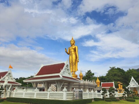 The golden Buddha image is located on Khao Kho Hong.