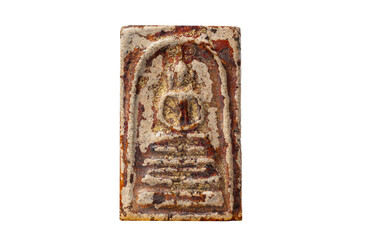 Amulets, Macro Thai buddha amulet isolated on white background.