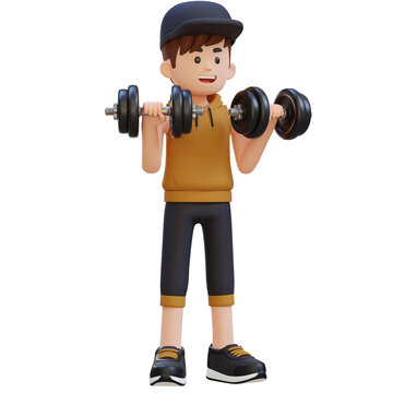 3D Sportsman Character Performing Dumbbell Reverse Curl