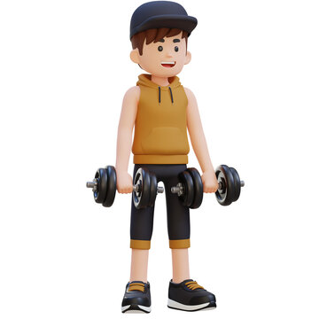3D Sportsman Character Performing Dumbbell Reverse Curl