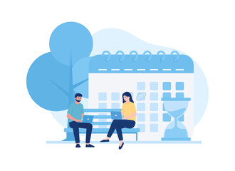 Group study in the park trending concept flat illustration