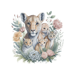 Watercolor safari animals illustration, generative ai