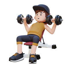 3D Sportsman Character Building Upper Body Strength with Incline Bench Dumbbell Chest Press
