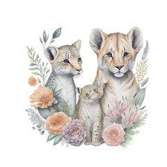 Watercolor safari animals illustration, generative ai