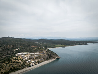 Obraz premium Aerial view of the town of Gythio on the east coast of the Mani Peninsula in the Peloponnese, Greece