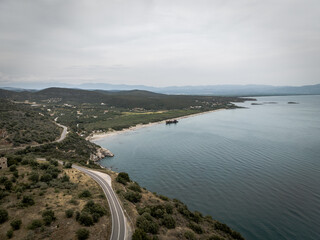 Aerial view of Valtaki Beach, Peloponnese, Greece (Gythio)