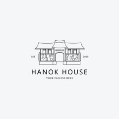 logo hanok house linear vector logo illustration design, traditional korean architecture logo concept