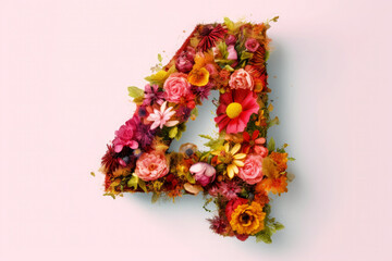 Number four, make with flowers on pink background. AI generative.