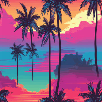Seamless Colorful Hawaii Palms Pattern. Seamless pattern of Hawaii Palms in colorful style. Add color to your digital project with our pattern! © MDQDigital