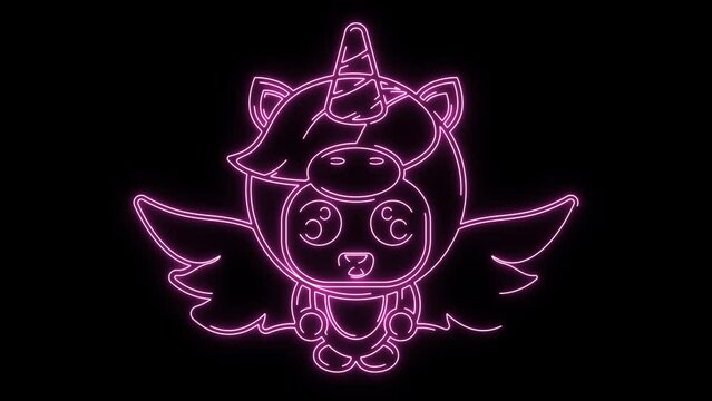 line art neon unicorn animal mascot costume animation