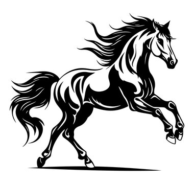 Galloping jumping: Horse jumping forward in fast gallop, isolated vector design