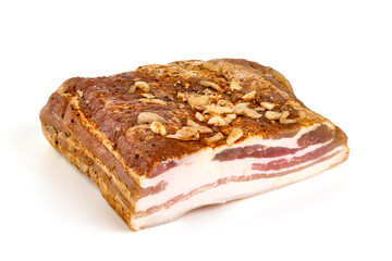 Smoked pork brisket, isolated on white background.