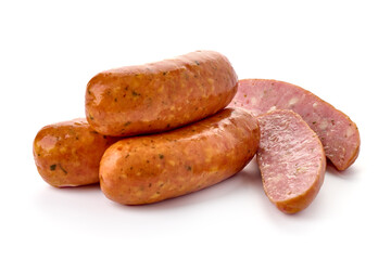 Bavarian sausages, isolated on white background.