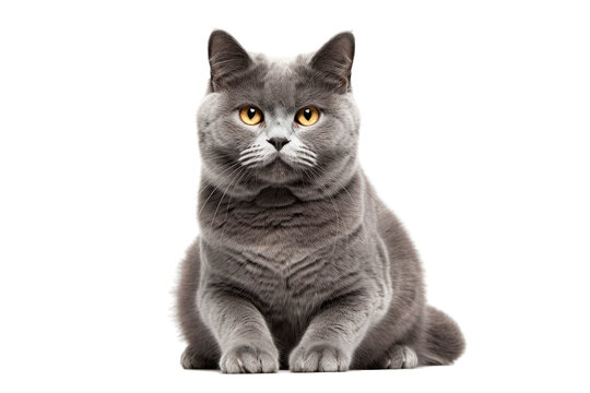 Gorgeous gray feline alone on a transparent background.