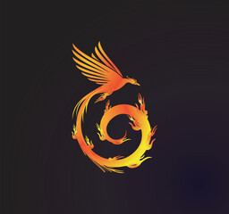 Illustration of a phoenix in a luminous silhouette, beautiful and impressive