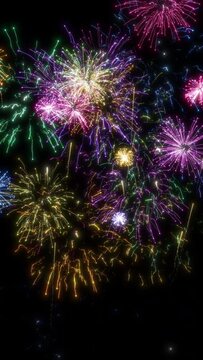 Vertical Exciting Colorful Fireworks Display Animation Loop Background