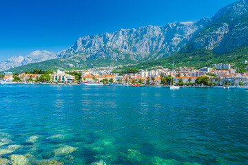 Town of Makarska and Biokovo mountain in Dalmatia, Croatia