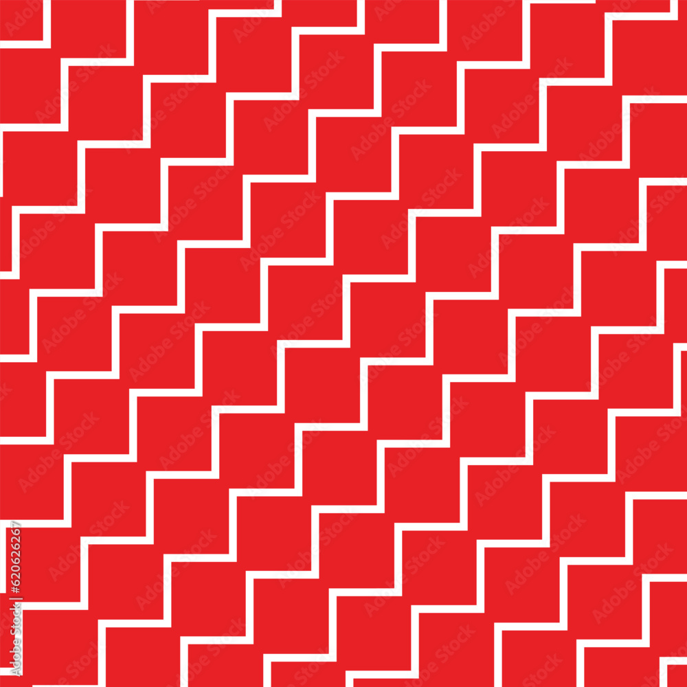 Poster abstract geometric white wave line with red bg.