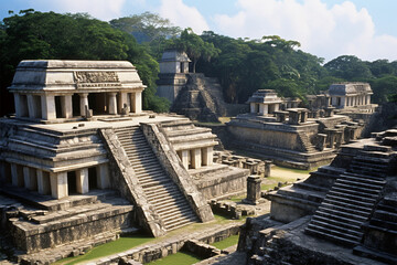 The palace at the palenque maya archeological site. unesco world heritage in mexico