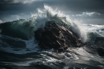 Gigantic cyclone whipping up ocean waves. Generative AI