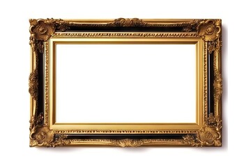Luxurious vintage. Retro decor. Empty wooden black and gold frame isolated on white background