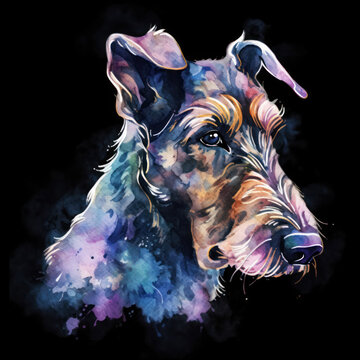 Watercolor portrait of cute Irish Terrier dog. Generative AI illustration
