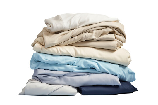 A pile of fresh bed sheets separated from any background.