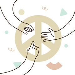 Group of people hands create together the peace symbol vector illustration