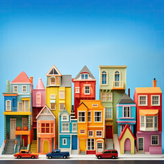 Obraz premium Toy village with many colored miniature houses - Generative AI