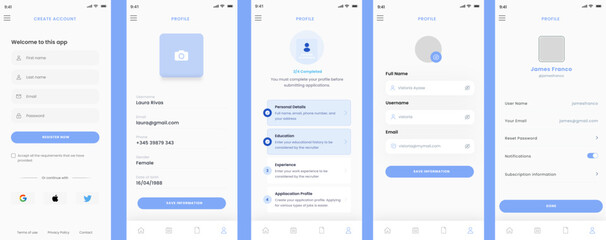 User Credentials, Member Identity, Profile Account and Information Details Screen App UI Kit Template