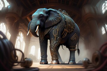 Cute elephant made out of metal generated by AI.