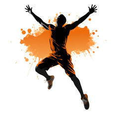 Vector of a basketball player jumping in the air - obrazy, fototapety, plakaty