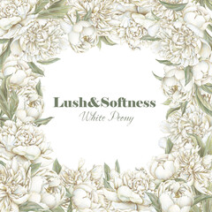 Fototapeta premium White flower background. Peony floral invitation. Watercolor shabby chic style.