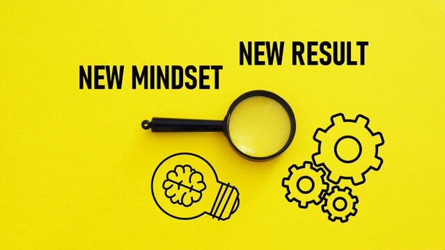 New Mindset New Result is shown using the text and picture of gears and the lamp with the brain