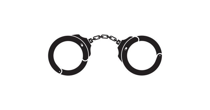 Handcuff logo in black color. Handcuff icon. Police prison illustration. Handcuffs arrest icon jail cuffs. Great for essential elements on the criminal illustration banner