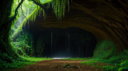 Cave in Rainforest, Nature, Park, Mountain, Generative Ai.