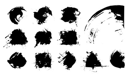 Artistic grunge paint brush strokes elements set