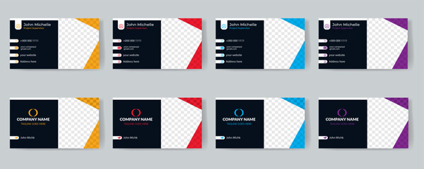Vector corporate business card template with triangles, squares, round, waves for business, technology. Simple and clean design with a logo and a place for a photo. Creative layout corporate identity.