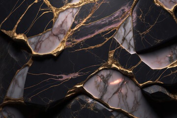 Background, texture, multi-colored marble and gold. AI generative.