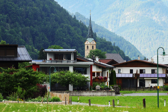 Mountain village on the mountainside. Village in mountains 
