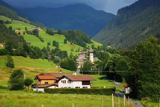 Mountain village on the mountainside. Village in mountains 