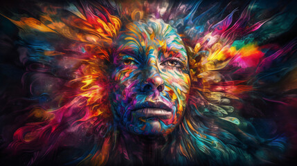 A surreal abstract painting of a human head full of colors Generative Ai