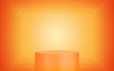 product podium display orange color 3d Empty Cylinder in square pattern background