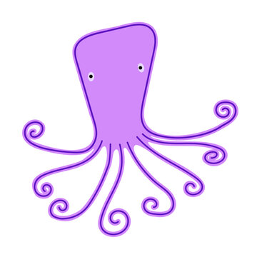 Lustiger Octopus als Linienillustration, violett, rosa, isoliert auf weißem Hintergrund, verspielte sympathiefigur, Character