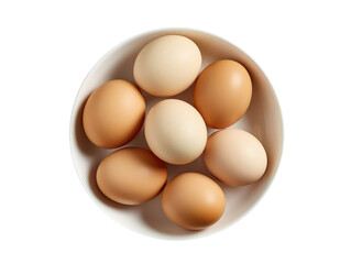 Eggs In Basket On White Plate, Directly Above View On Isolated Transparent Background, Png. Generative AI