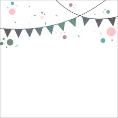 Gray color tone Party Flags With Confetti And Ribbons Falling on transparent background. Celebration Event and Happy Birthday. Multicolored. Vector.	
