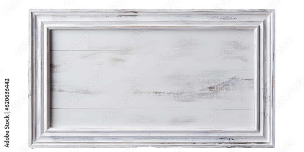 Poster a close-up image of a white wooden frame positioned on a background of the same color.