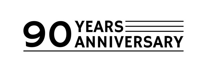 90 years logo, label or icon. 90th anniversary celebration symbol. Birthday, jubilee design template. Vector illustration.